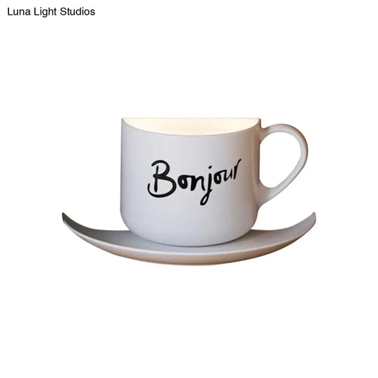 Modern White Metal Coffee Cup Wall Lamp Led Night Light For Café
