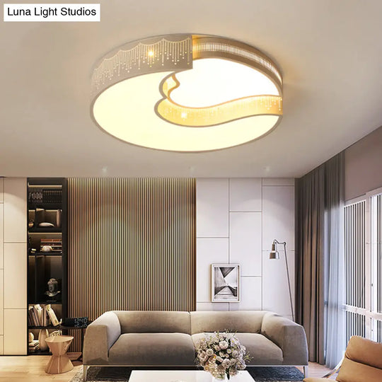 Modern White Metal Led Flushmount Ceiling Lamp For Living Room & Kitchen / 16’
