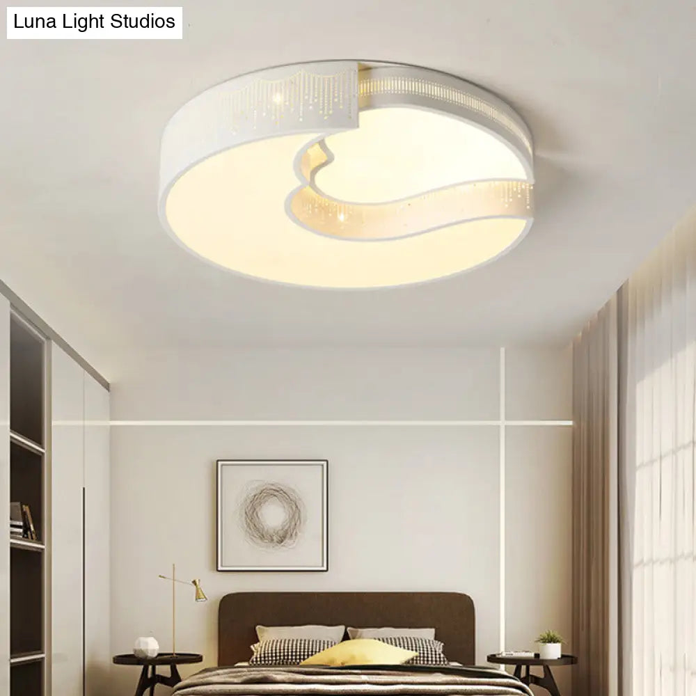 Modern White Metal Led Flushmount Ceiling Lamp For Living Room & Kitchen