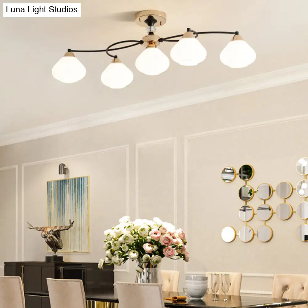 Modern White Milk Glass Ceiling Fixture With 5 Lights For Dining Room