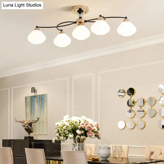 Modern White Milk Glass Ceiling Fixture With 5 Lights For Dining Room