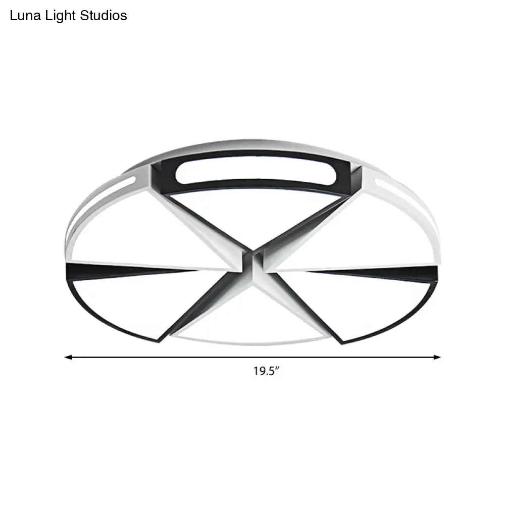 Modern White Round Ceiling Light For Kitchen Metal Flush Mount - 16/19.5 Lights With Black Accents