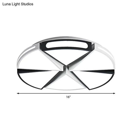 Modern White Round Ceiling Light For Kitchen Metal Flush Mount - 16/19.5 Lights With Black Accents
