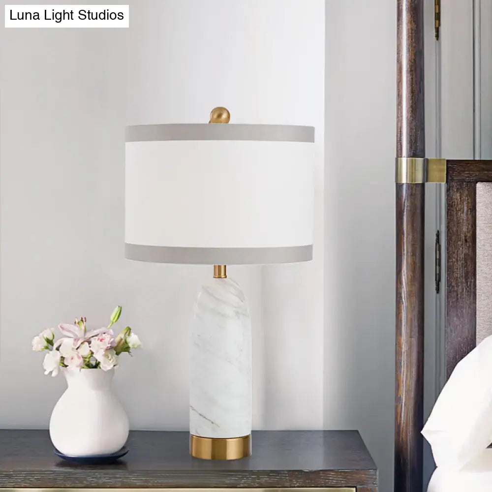 Modern White Table Lamp: Stylish 1-Head Dining Room Task Light With Cylindrical Fabric Shade
