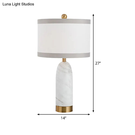 Modern White Table Lamp: Stylish 1-Head Dining Room Task Light With Cylindrical Fabric Shade