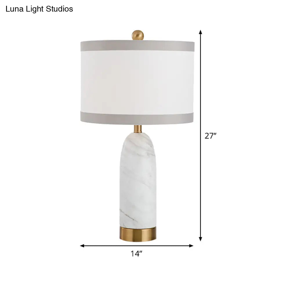 Modern White Table Lamp: Stylish 1-Head Dining Room Task Light With Cylindrical Fabric Shade