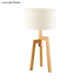 Modern White Table Lamp With Drum Fabric Shade - Sleek Bedside Task Lighting