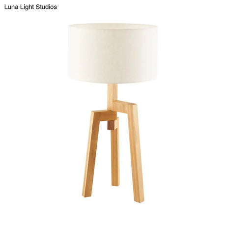 Modern White Table Lamp With Drum Fabric Shade - Sleek Bedside Task Lighting