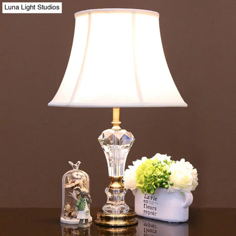 Modern White Table Lamp With Flared Shape And Fabric Shade Perfect For Task Lighting