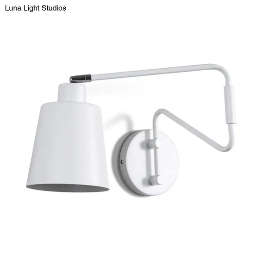 Modern White Trumpet Wall Lamp With Swing Arm And 1 Bulb Metal Sconce Light Fixture