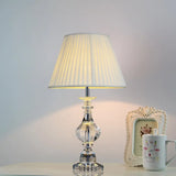 Modern White Urn-Shaped Desk Lamp With Beveled Crystal: 1-Bulb Night Table Light
