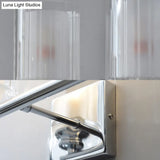 Modern White Wall Sconce Lighting Fixture With Clear Glass Cylinder Shade - 2 Bulbs