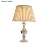 Modern Wide Flare Task Lamp: Beige Fabric 1-Head Urn Crystal Detail - Ideal For Living Room Reading