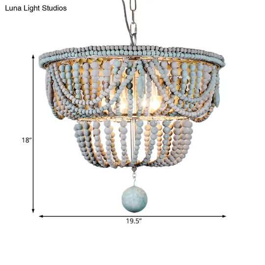 Modern Wood 2-Tier Chandelier With Blue And Gray Pendant Lighting - Perfect For Bedroom 4 Heads