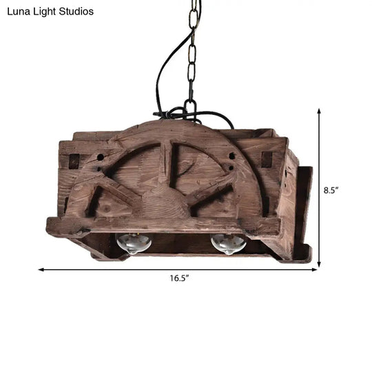 Wood-Accented Clear Glass Pendant Chandelier With 2 Lights - Loft Style Fixture