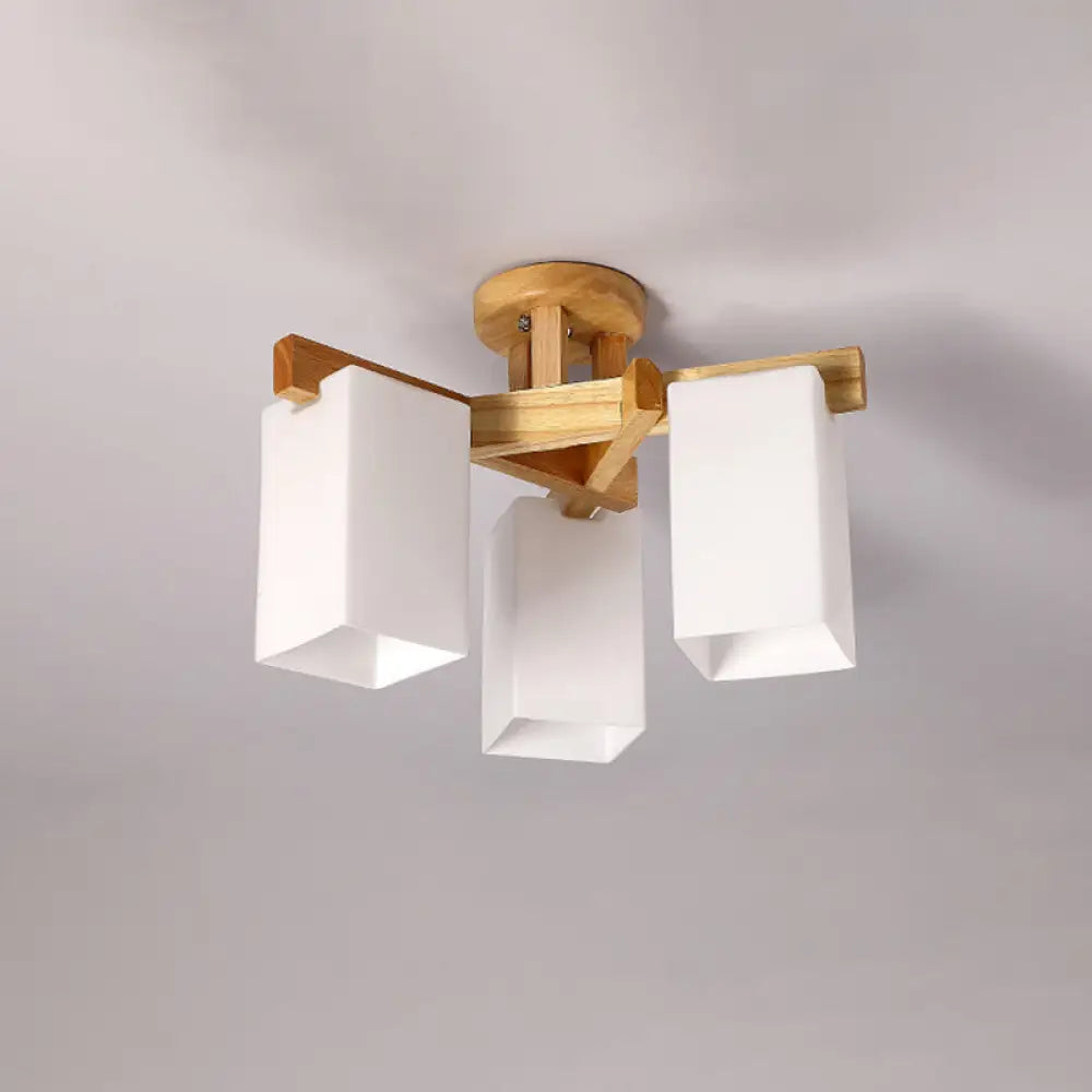 Modern Wood And Glass Semi Flush Chandelier For Living Room 3 /