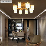 Modern Wood And Glass Semi Flush Chandelier For Living Room
