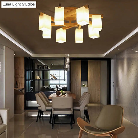 Modern Wood And Glass Semi Flush Chandelier For Living Room