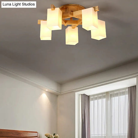 Modern Wood And Glass Semi Flush Chandelier For Living Room