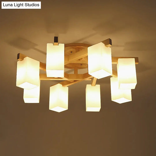 Modern Wood And Glass Semi Flush Chandelier For Living Room 8 /