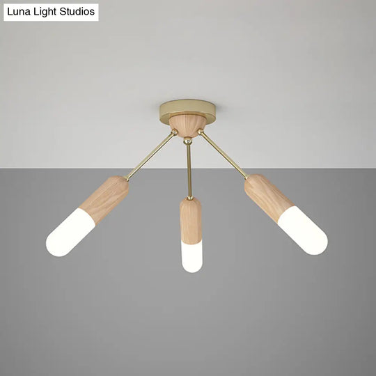 Modern Wood Capsule Semi Mount Ceiling Lamp For Bedroom - Beige 3/5 - Light