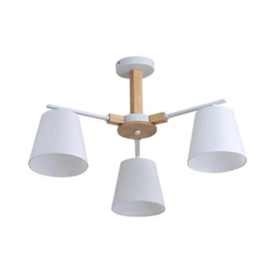 Modern Wood Ceiling Pendant With Tapered Fabric Shade - Available 3/6 Heads For Living Room