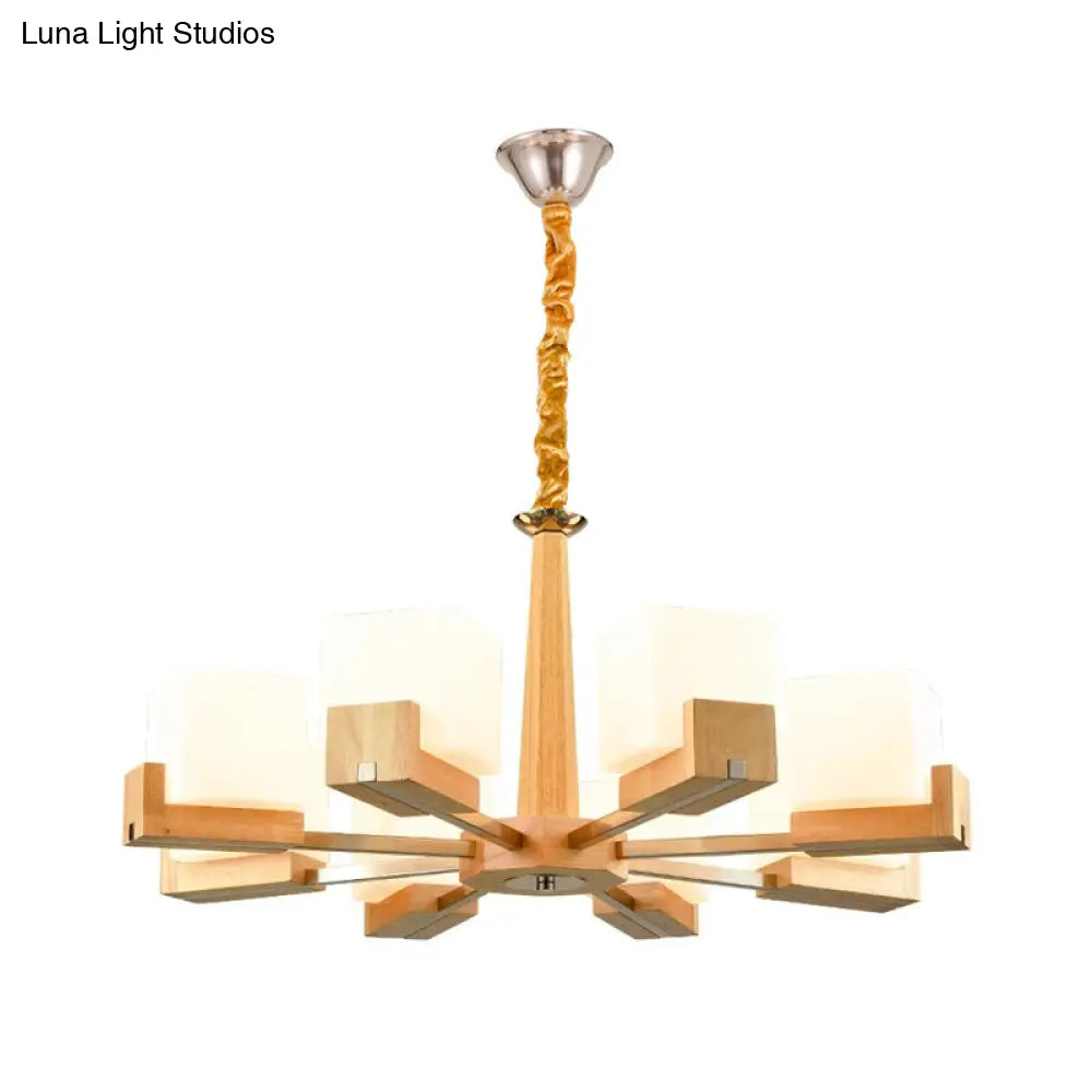 Contemporary Wood Cube Acrylic Chandelier - Radial Hanging Light Fixture (3/5/8 Bulbs) For Bedroom