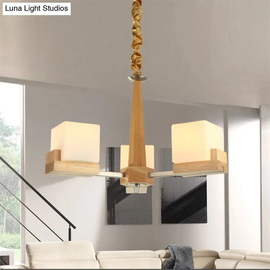 Contemporary Wood Cube Acrylic Chandelier - Radial Hanging Light Fixture (3/5/8 Bulbs) For Bedroom
