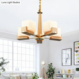 Modern Wood Cube Chandelier With Multiple Bulbs For Bedroom