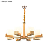Modern Wood Cube Chandelier With Multiple Bulbs For Bedroom