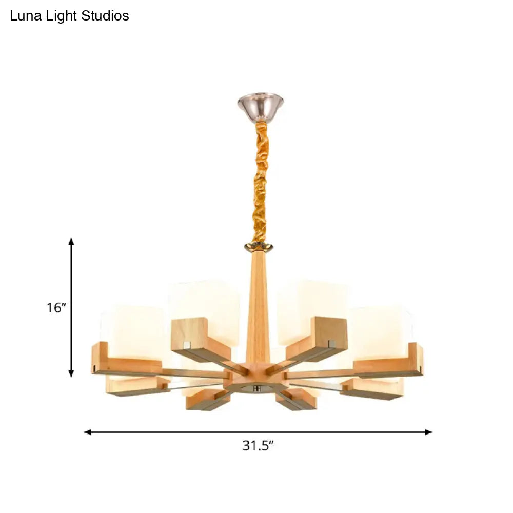 Contemporary Wood Cube Acrylic Chandelier - Radial Hanging Light Fixture (3/5/8 Bulbs) For Bedroom