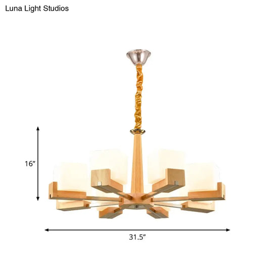 Contemporary Wood Cube Acrylic Chandelier - Radial Hanging Light Fixture (3/5/8 Bulbs) For Bedroom