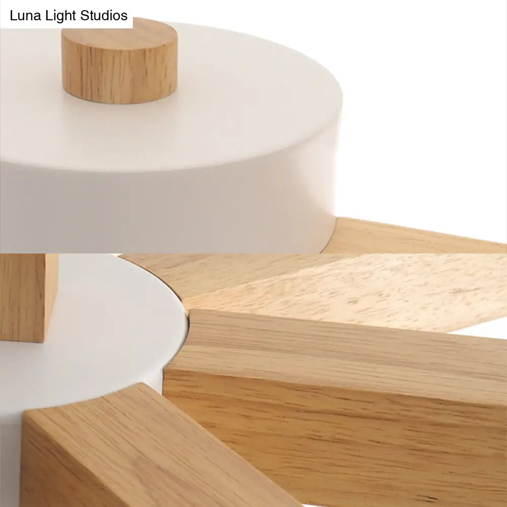 Modern Wood Cylindrical Kids Bedroom Pendant Light With Shade - Ceiling Chandelier