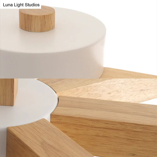 Modern Wood Cylindrical Kids Bedroom Pendant Light With Shade - Ceiling Chandelier