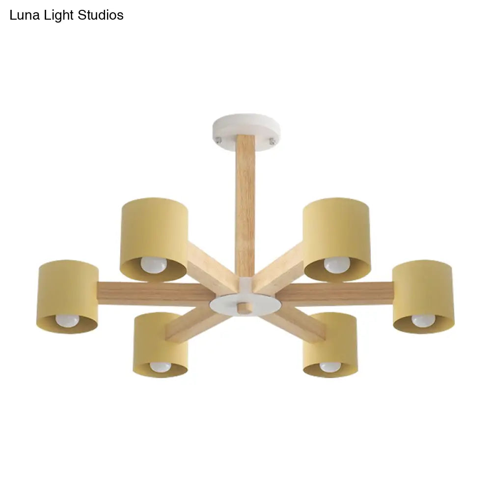 Modern Wood Cylindrical Kids Bedroom Pendant Light With Shade - Ceiling Chandelier