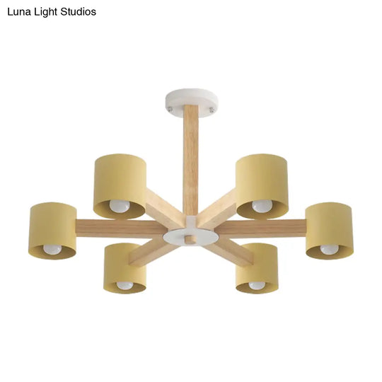 Modern Wood Cylindrical Kids Bedroom Pendant Light With Shade - Ceiling Chandelier