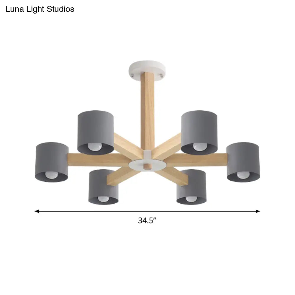Modern Wood Cylindrical Kids Bedroom Pendant Light With Shade - Ceiling Chandelier