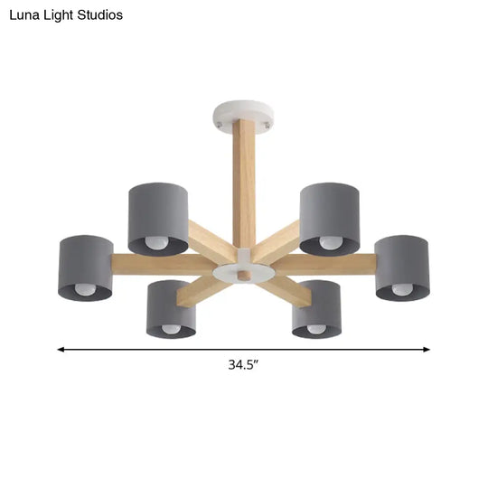 Modern Wood Cylindrical Kids Bedroom Pendant Light With Shade - Ceiling Chandelier