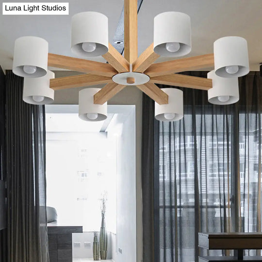 Modern Wood Cylindrical Kids Bedroom Pendant Light With Shade - Ceiling Chandelier