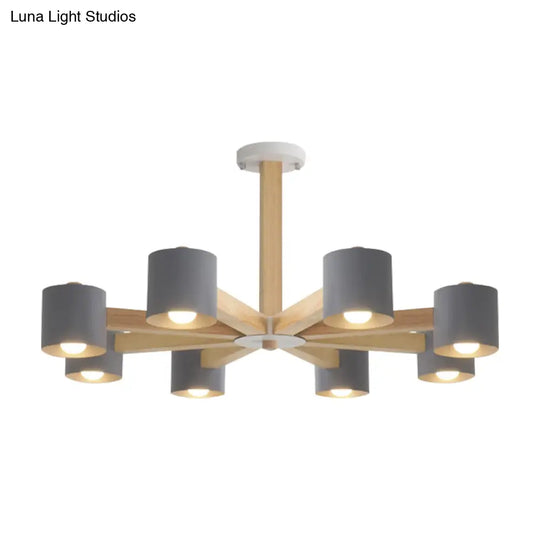 Modern Wood Cylindrical Kids Bedroom Pendant Light With Shade - Ceiling Chandelier
