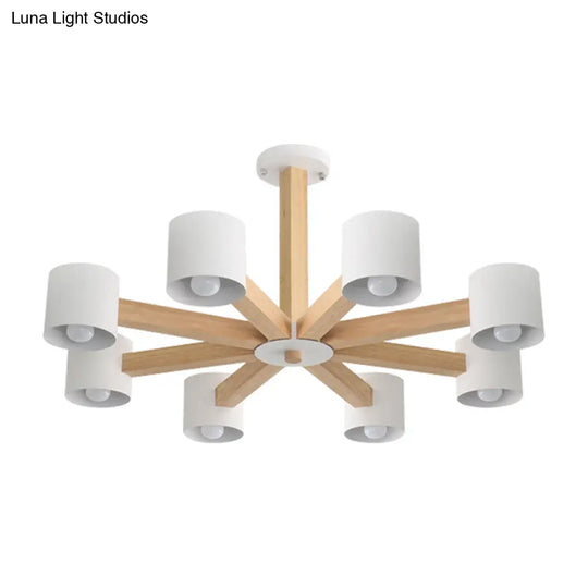 Modern Wood Cylindrical Kids Bedroom Pendant Light With Shade - Ceiling Chandelier