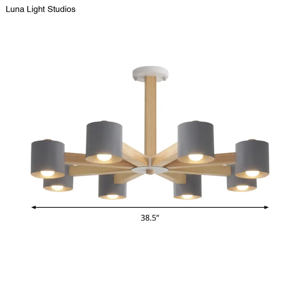 Modern Wood Cylindrical Kids Bedroom Pendant Light With Shade - Ceiling Chandelier