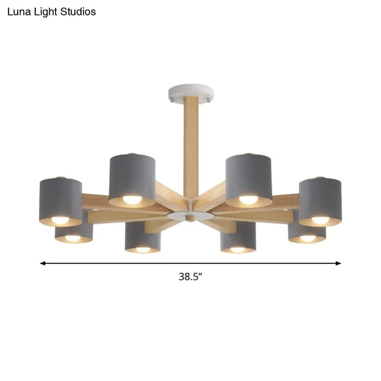 Modern Wood Cylindrical Kids Bedroom Pendant Light With Shade - Ceiling Chandelier