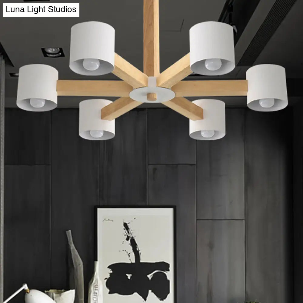 Modern Wood Cylindrical Kids Bedroom Pendant Light With Shade - Ceiling Chandelier