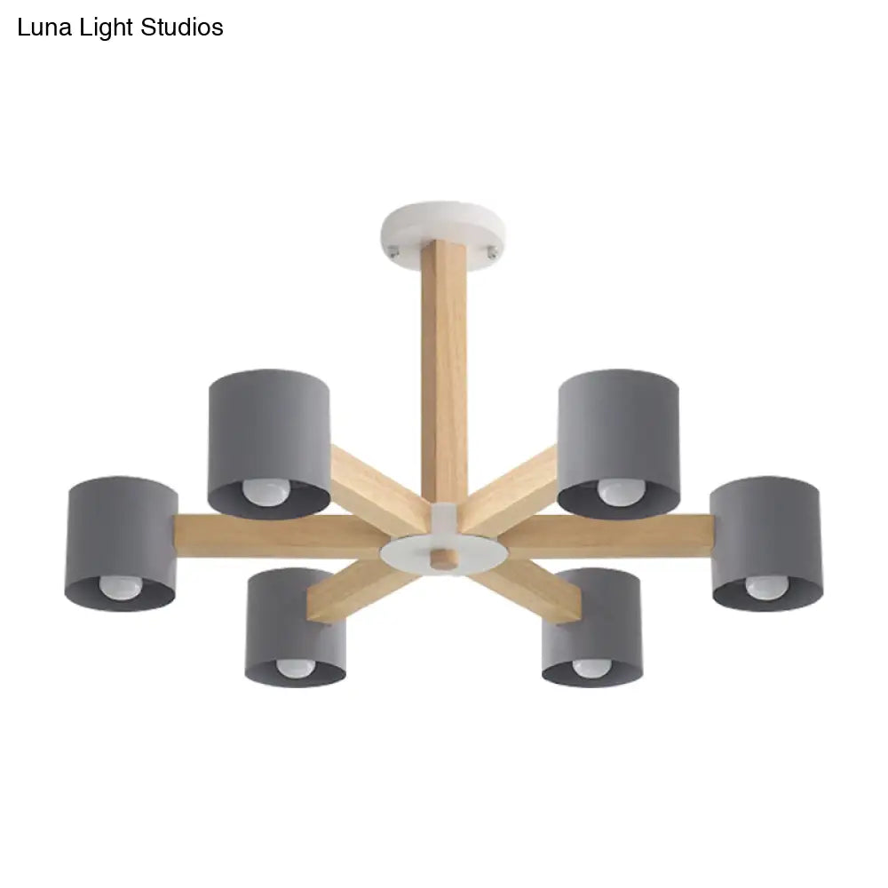 Modern Wood Cylindrical Kids Bedroom Pendant Light With Shade - Ceiling Chandelier
