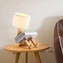 Modern Wood Desk Lamp With Robot Design And Adjustable Cylinder Shade In White For Bedside Or Use