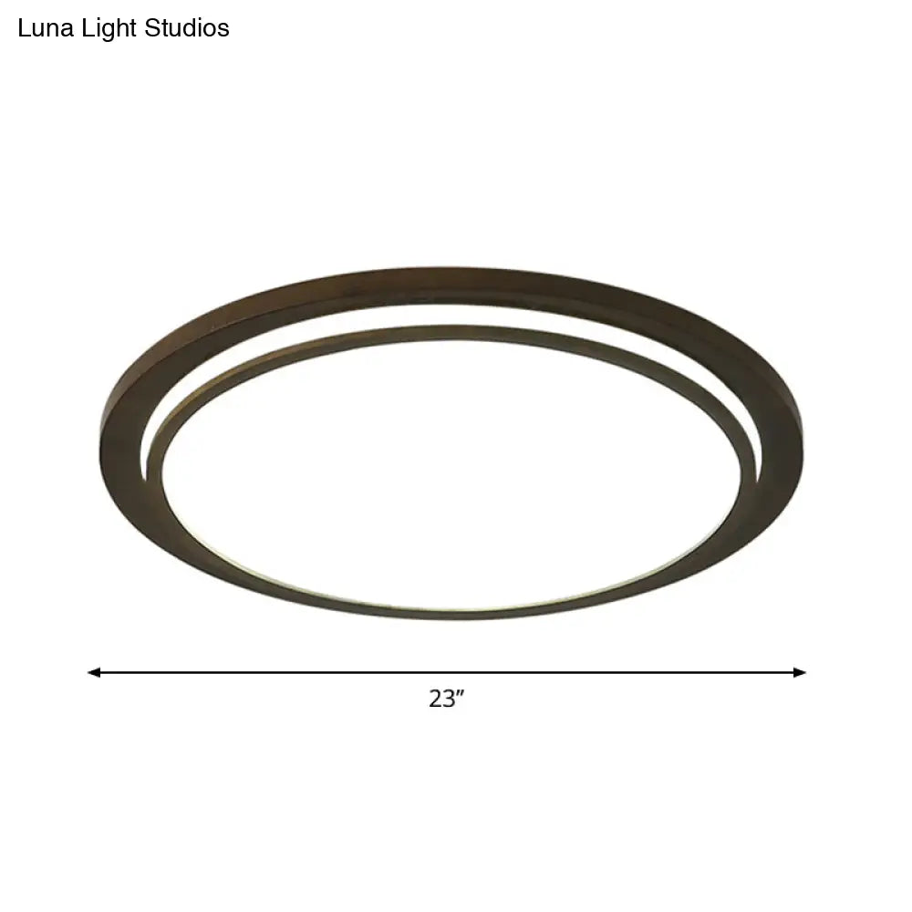 Modern Wood Drum Led Flush Light Fixture Brown Ceiling Mounted Lamp In Warm/White/Natural 15/18/23