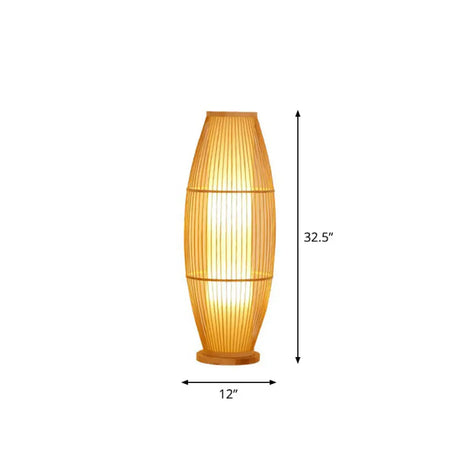 Modern Wood Floor Lamp With Oval Bamboo Cage Shade - 1-Head Living Room Light / 32.5
