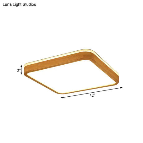 Modern Wood Flush Mount Led Lamp With Frosted Diffuser - Beige Natural Light Multiple Sizes