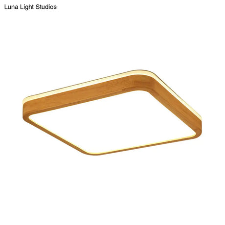 Modern Wood Flush Mount Led Lamp With Frosted Diffuser - Beige Natural Light Multiple Sizes